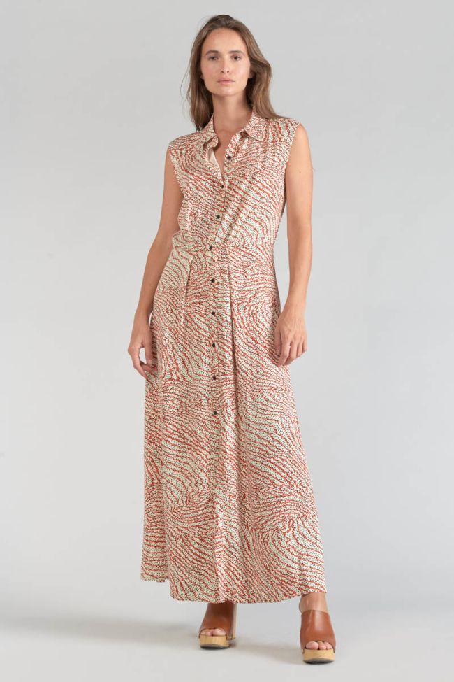 Langes Kleid Cuoco mit orange-schwarzem Muster