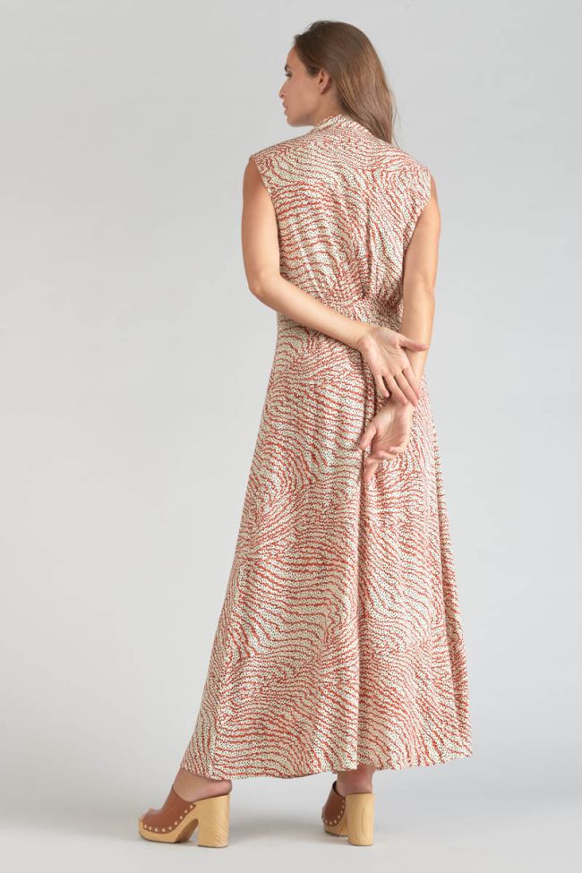 Langes Kleid Cuoco mit orange-schwarzem Muster