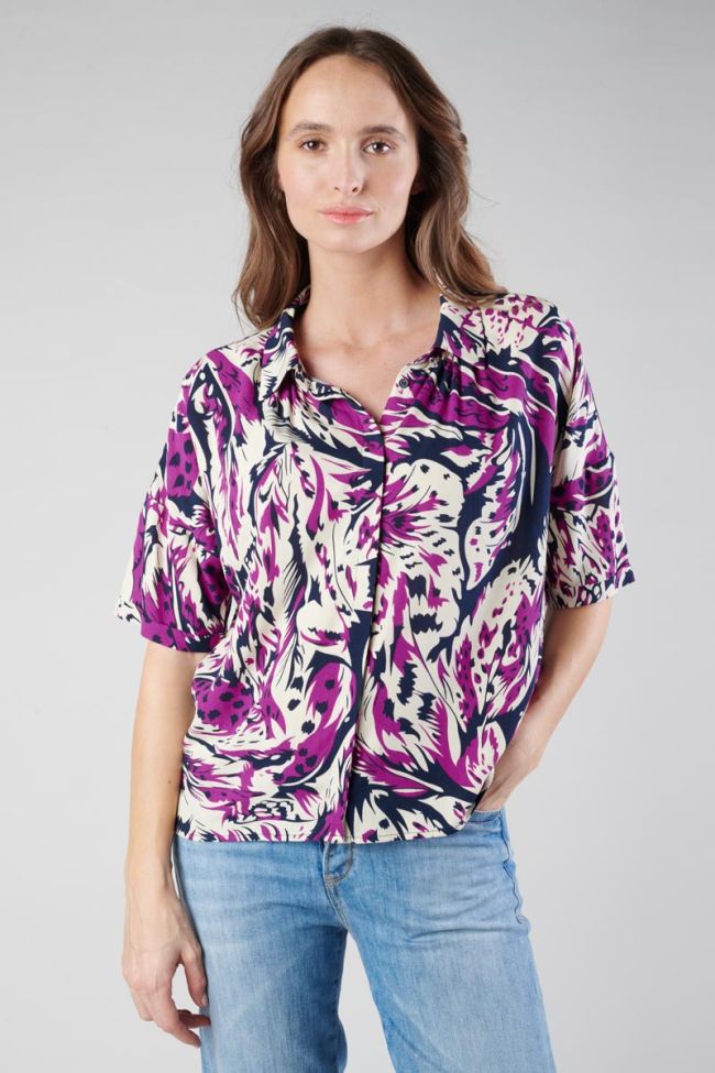 Bluse Gabryel mit Dschungelmuster in Violine