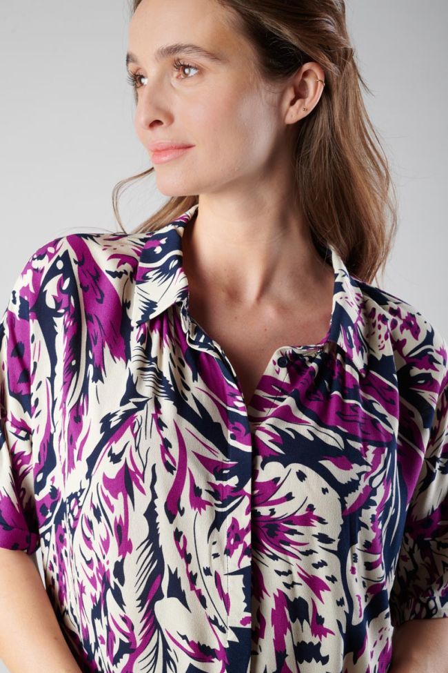 Bluse Gabryel mit Dschungelmuster in Violine