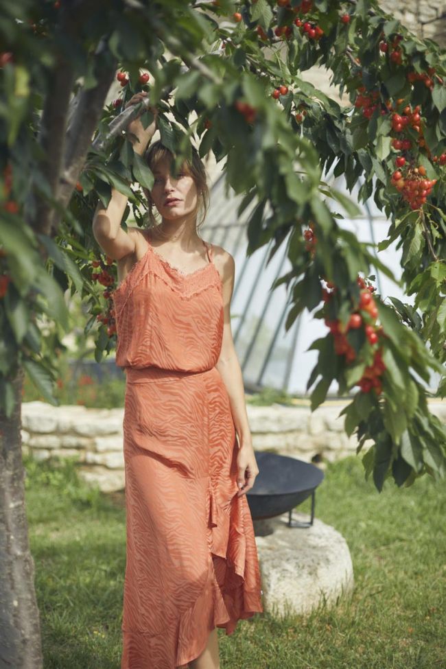 Langer Rock Gino aus Zebra-Jacquard in Korallenorange