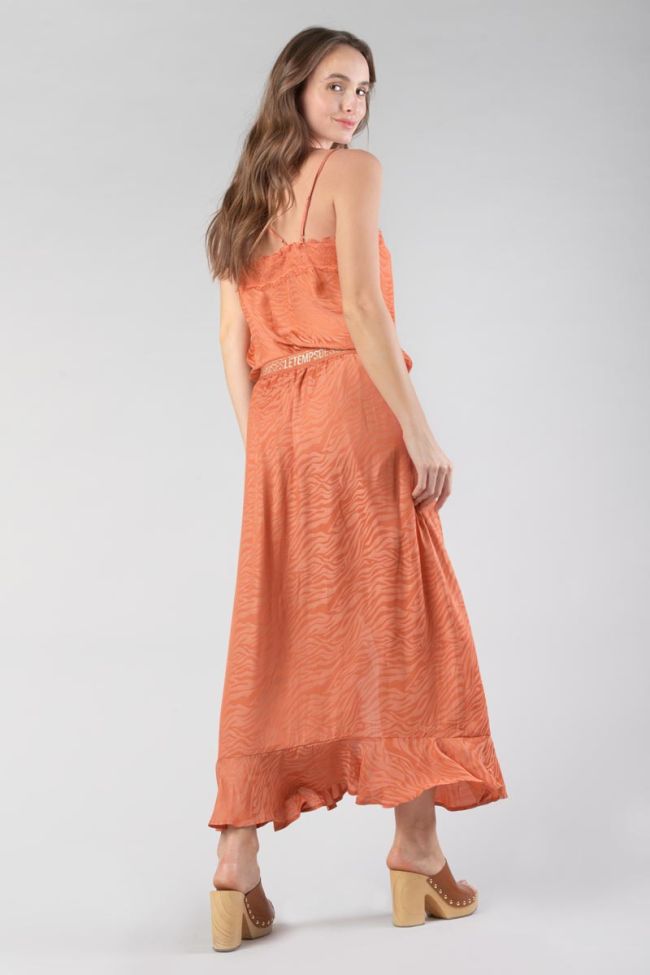 Langer Rock Gino aus Zebra-Jacquard in Korallenorange