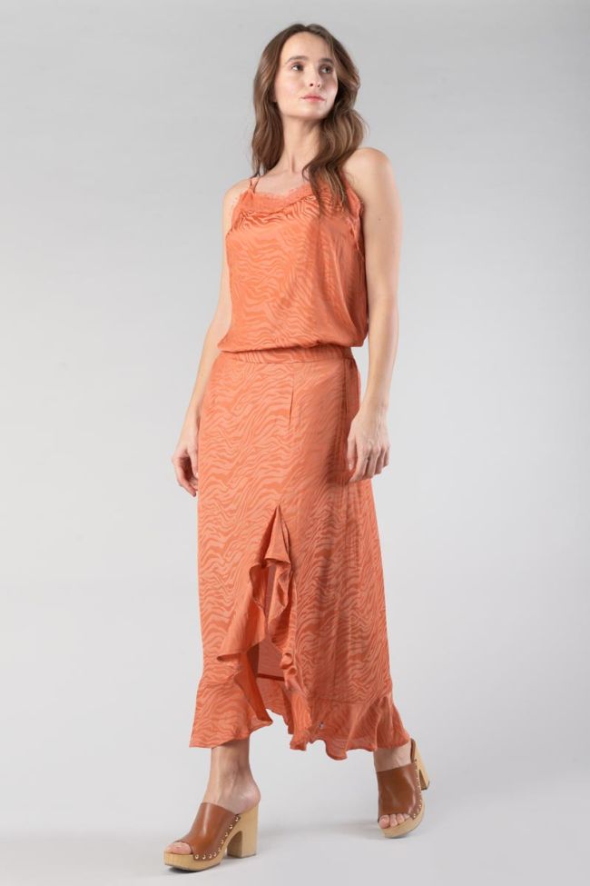 Langer Rock Gino aus Zebra-Jacquard in Korallenorange