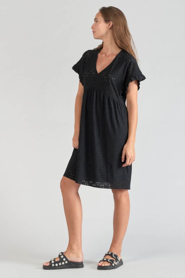 Kleid Lia mit Lochmuster in schwarz