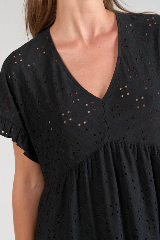 Kleid Lia mit Lochmuster in schwarz