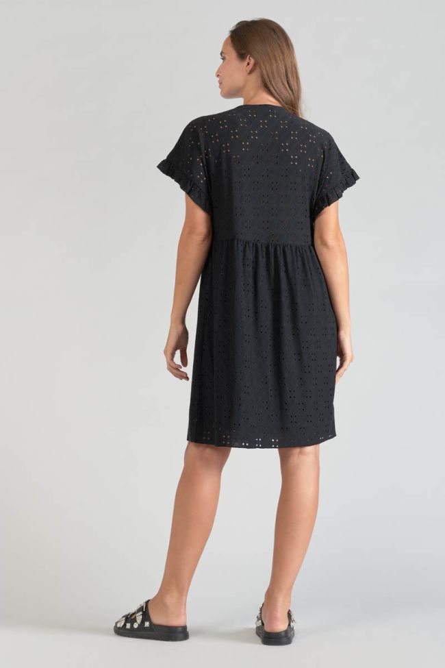 Kleid Lia mit Lochmuster in schwarz