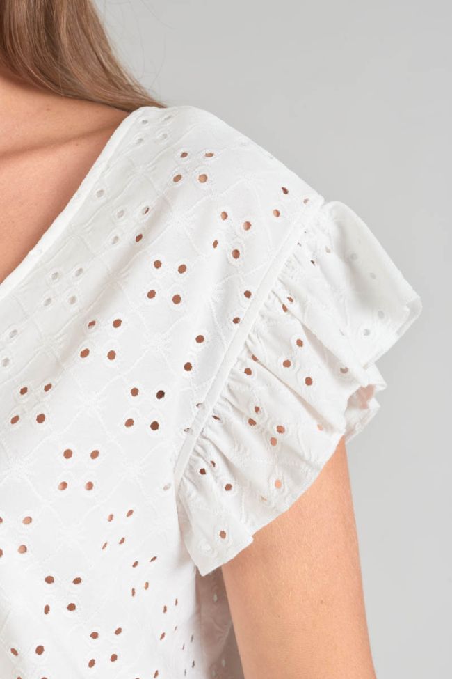 Top Pedrina mit Lochmuster in weiß