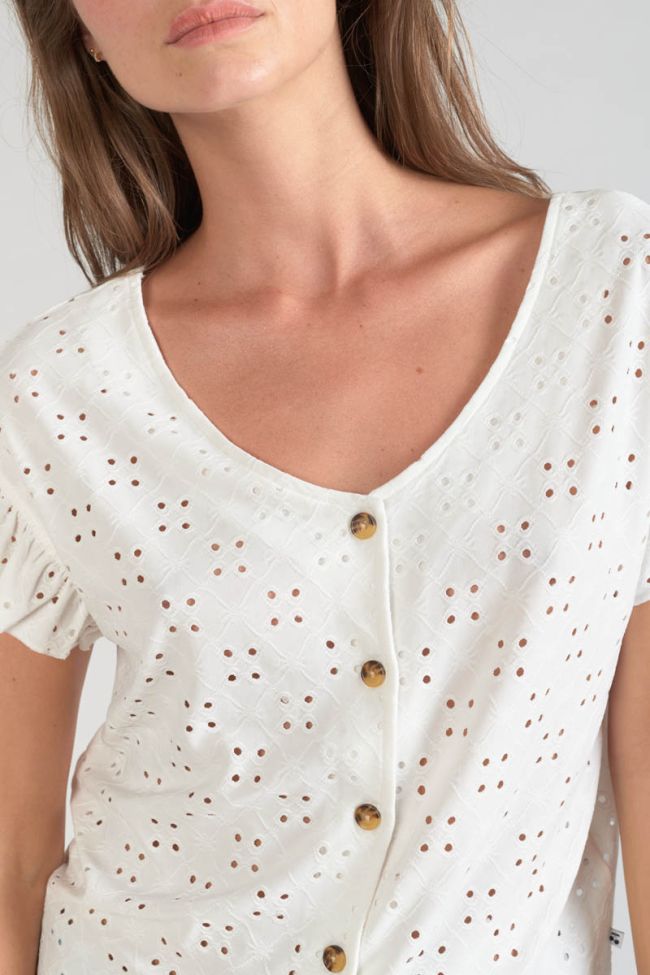 Top Pedrina mit Lochmuster in weiß