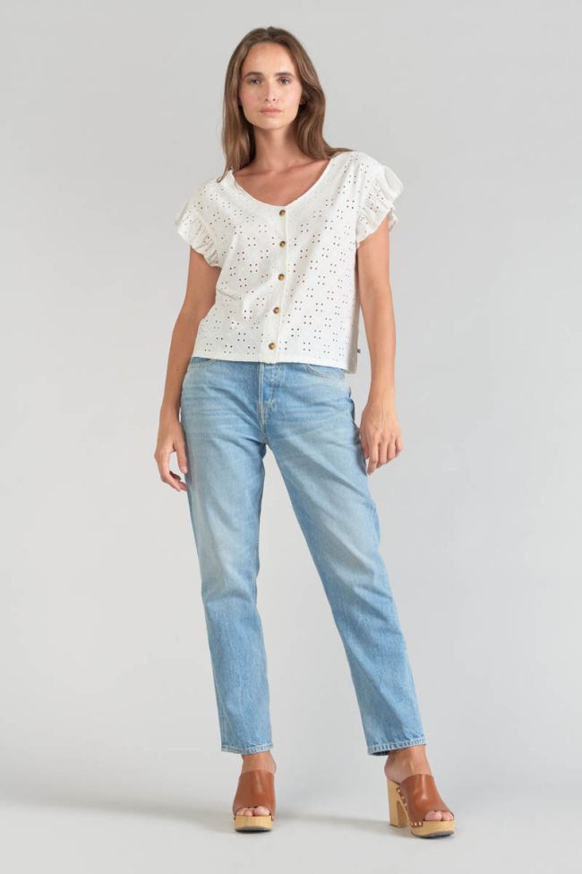 Top Pedrina mit Lochmuster in weiß