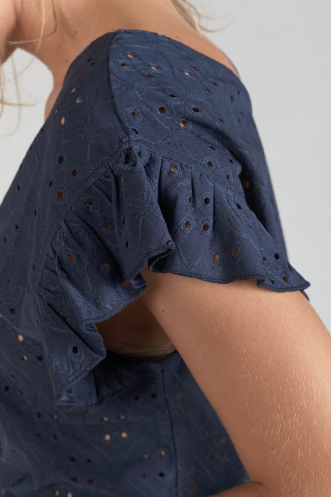 Top Pedrina mit Ajourmuster in Marineblau