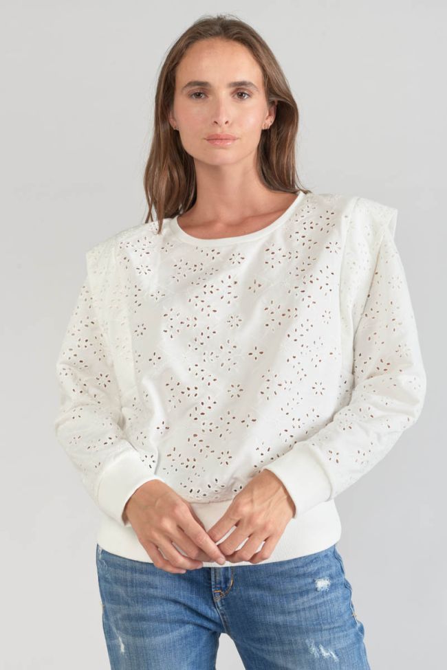Sweatshirt Plume mit Lochmuster weiß