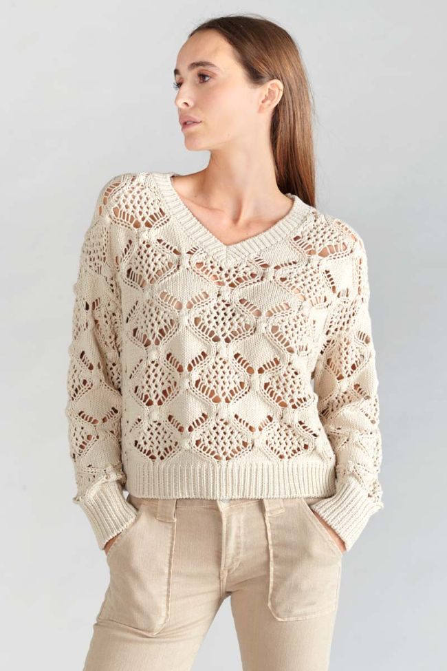 Pullover Poots mit Lochmuster in sandfarben