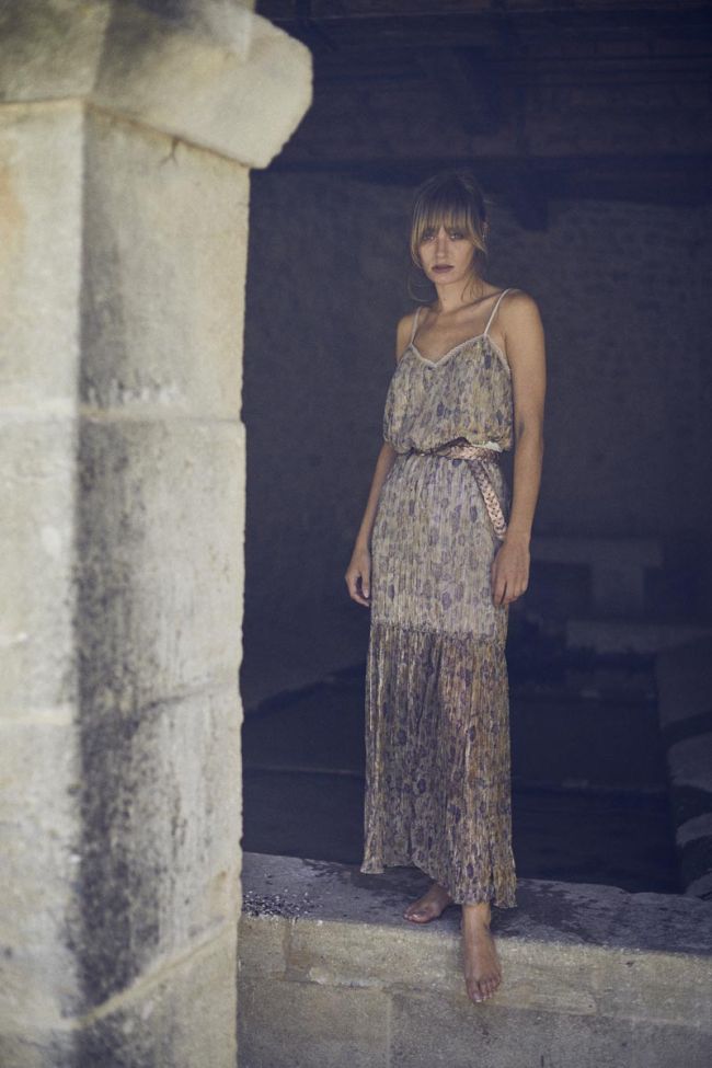 Langer Rock Ran in Gold mit Blumenmuster