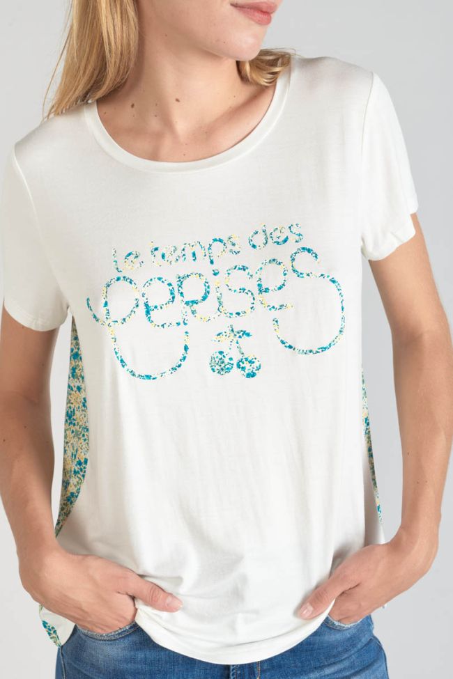 T-Shirt Romi aus zwei Materialien mit grünem Aufdruck