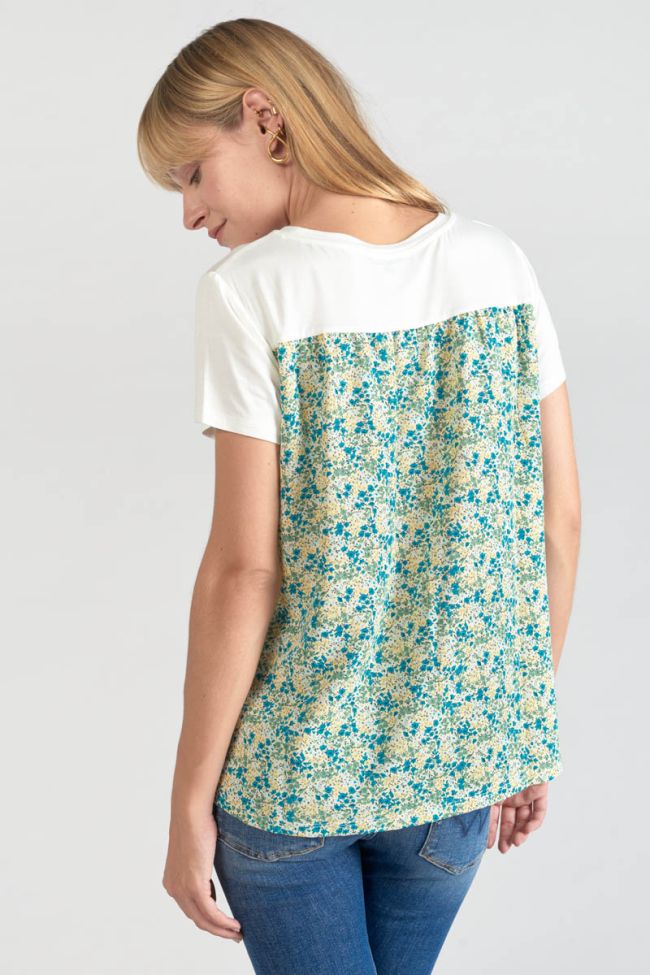 T-Shirt Romi aus zwei Materialien mit grünem Aufdruck