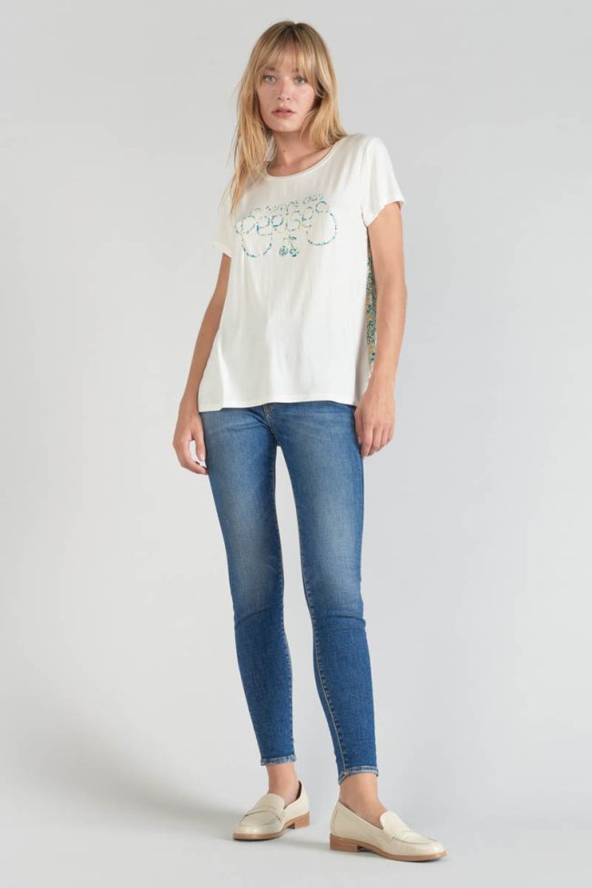 T-Shirt Romi aus zwei Materialien mit grünem Aufdruck