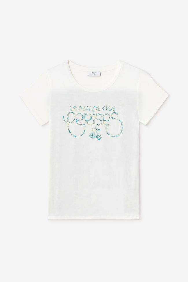 T-Shirt Romi aus zwei Materialien mit grünem Aufdruck