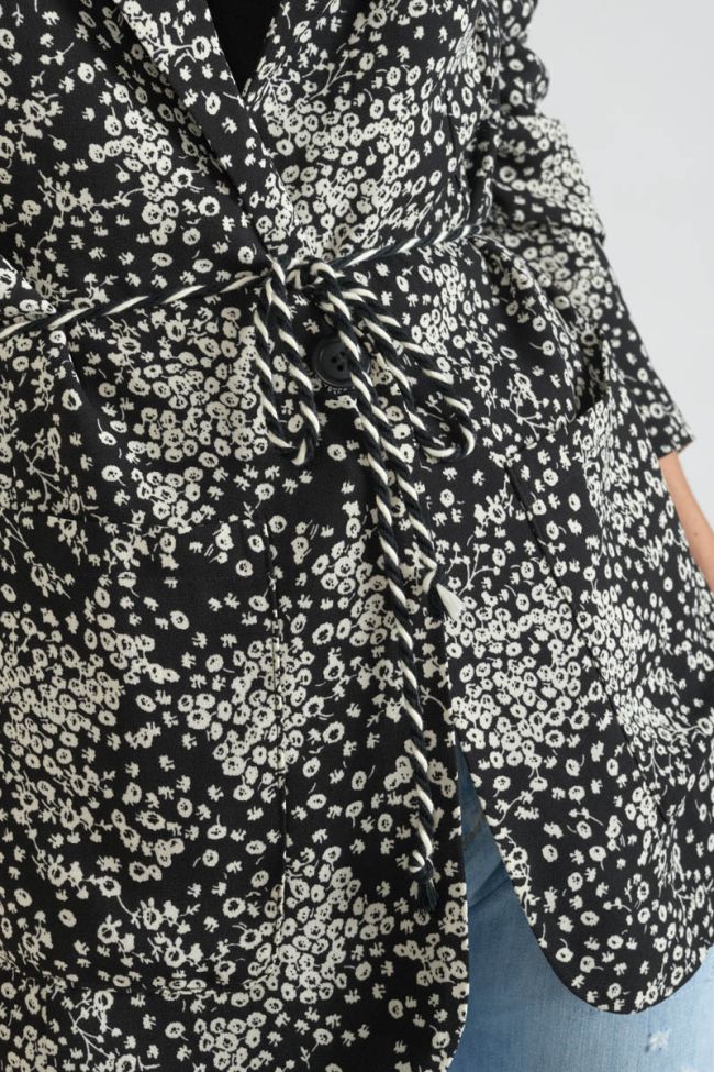 Blazerjacke Urielle mit schwarz-weißem Blumenmuster
