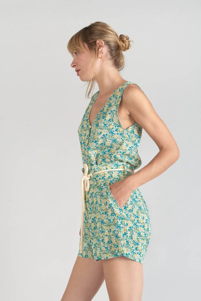 Shorts Lamet mit grünem und blauem Blumenmuster