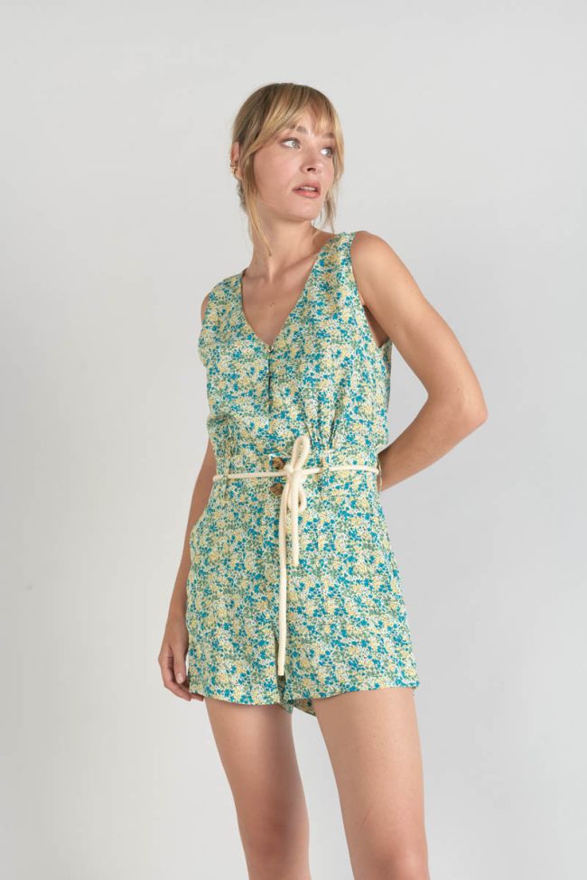 Shorts Lamet mit grünem und blauem Blumenmuster