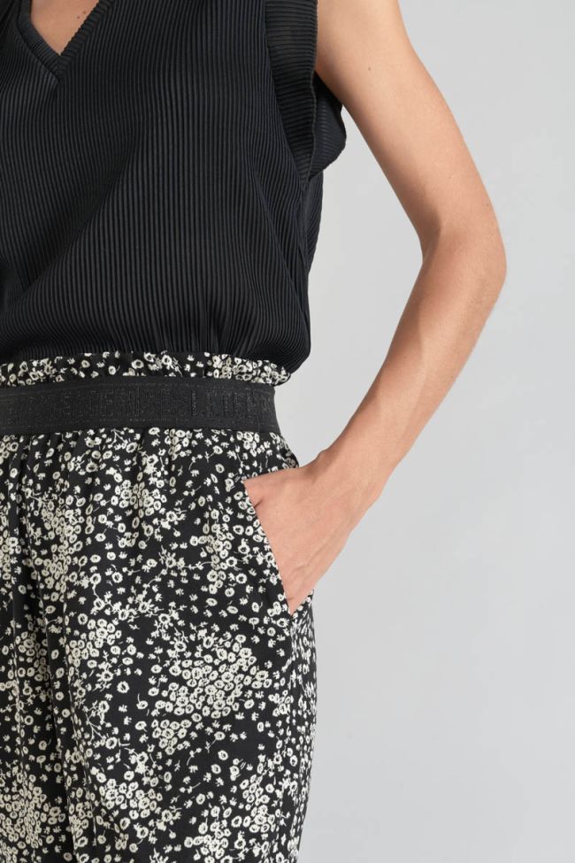 Fließende Hose Luisa mit Blumenmuster in Schwarz und Weiß