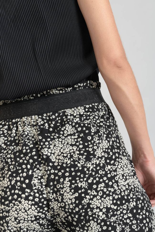 Fließende Hose Luisa mit Blumenmuster in Schwarz und Weiß