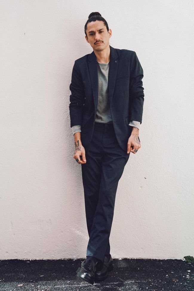 Hose Rolt in schwarz meliert blau