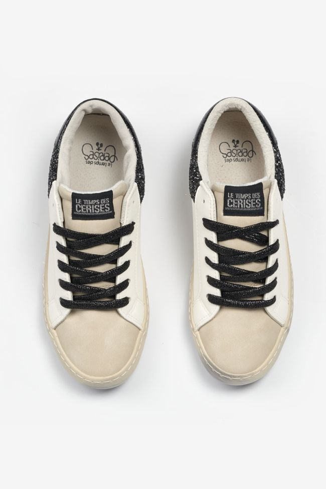 Weiße Bloom-Sneakers mit schwarzen Pailletten