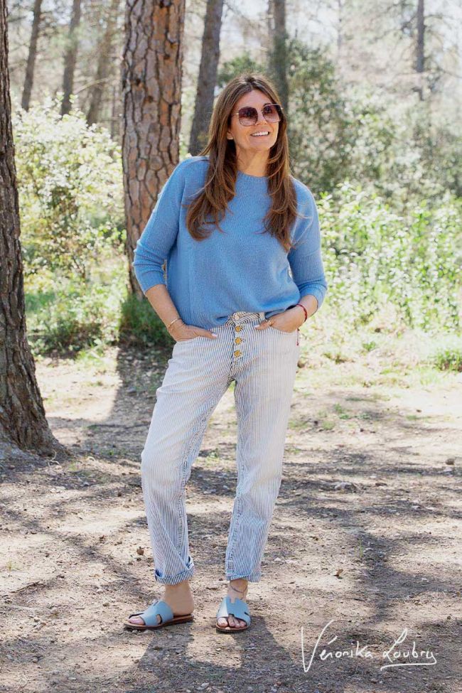 James 400/60 Girlfriend Jeans von Véronika Loubry blau high waist gestreift
