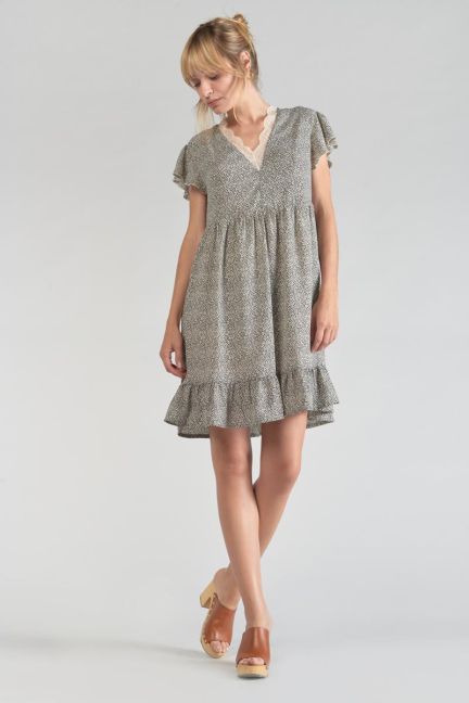 Kleid Aliette mit beigem und schwarzem Muster