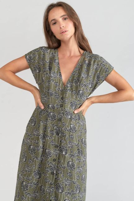 Langes Kleid Croft khaki mit Blumenmuster