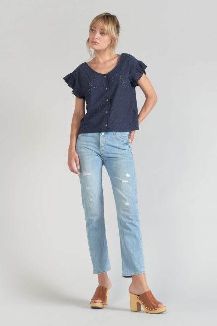 Top Pedrina mit Ajourmuster in Marineblau