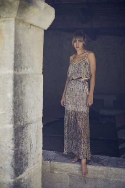 Langer Rock Ran in Gold mit Blumenmuster