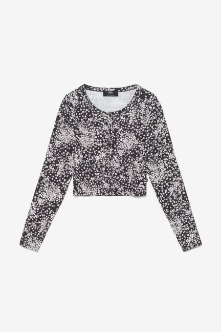 Strickjacke Comegi mit Blumenmuster in Schwarz und Weiß