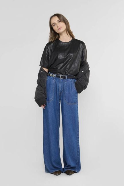 Jeans wide leg Victoria high waist tencel dunkelblau