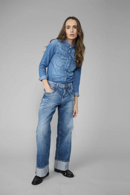 Jeans 400/28 wide leg Revers high waist destroy blau Nr.3