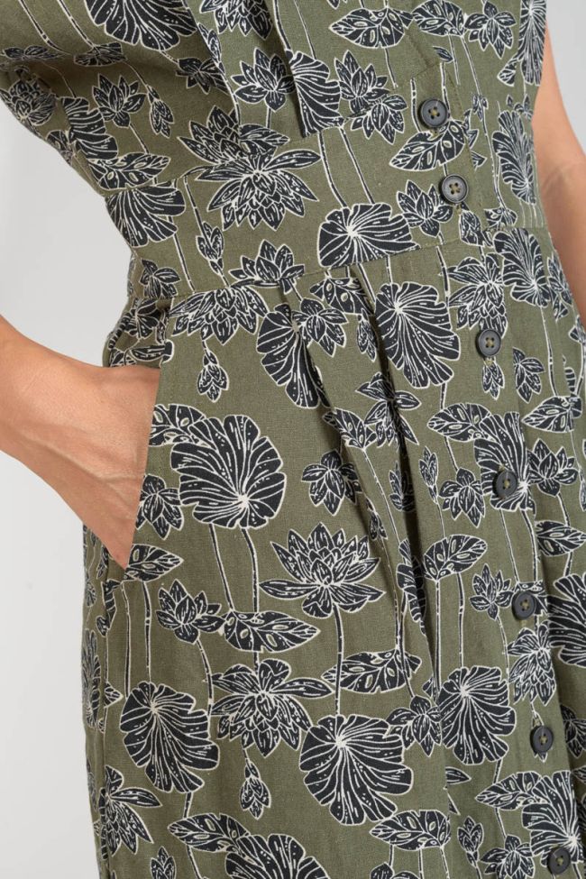 Langes Kleid Croft khaki mit Blumenmuster