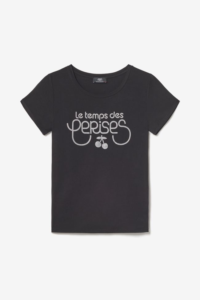 T-Shirt aus zwei Materialien Domi schwarz bedruckt