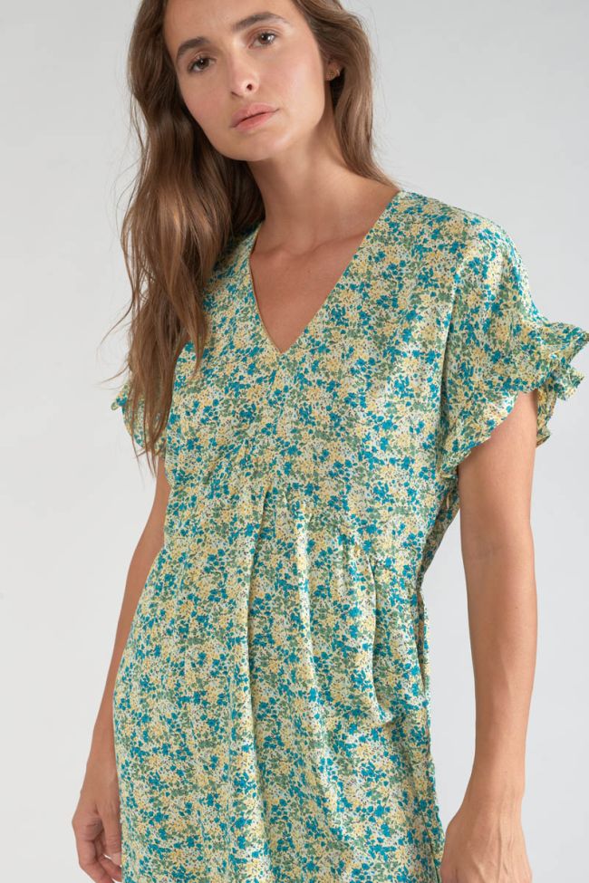 Kleid Tate mit grün-blauem Blumenmuster