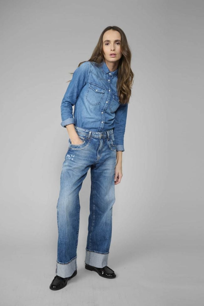 Jeans 400/28 regular loose Revers high waist destroy blau Nr.3