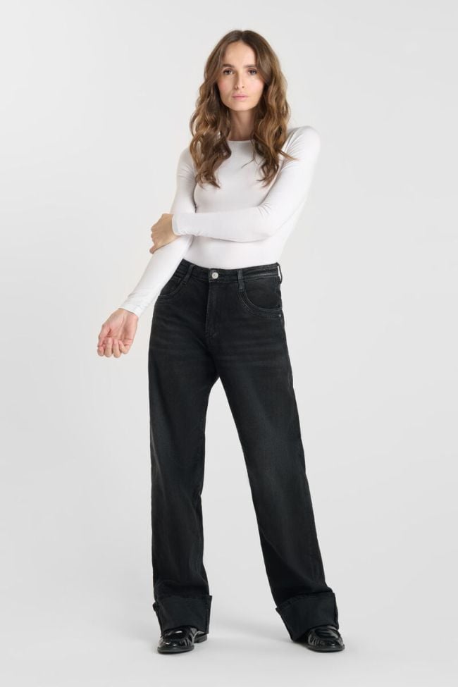 Jeans 400/28 wide leg Revers high waist schwarz Nr.1